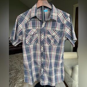 Western Short Sleeve Button Down Shirt YOUTH 16, Black, Tan and Red